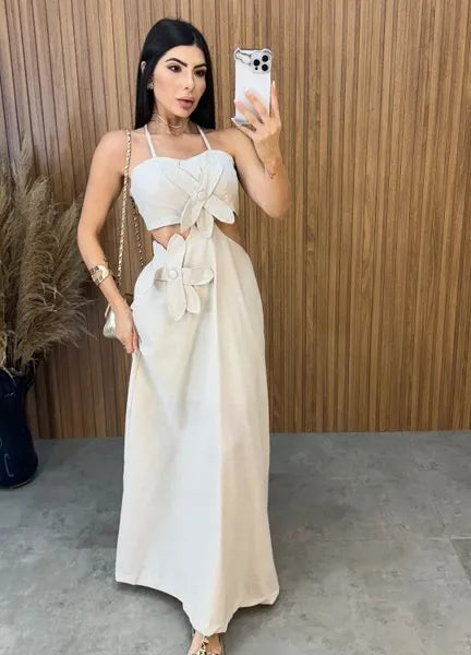 Vestido Vanessa Flower - Cru