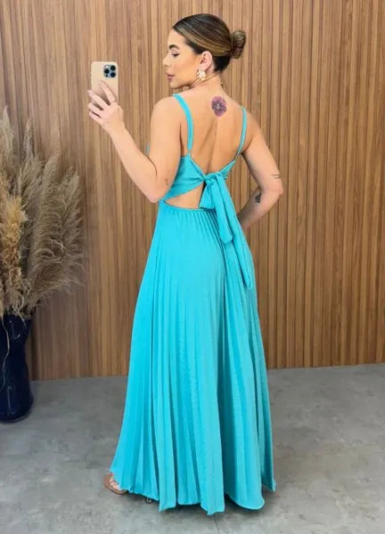 Vestido plissado Verde Agua - LANÇAMENTO