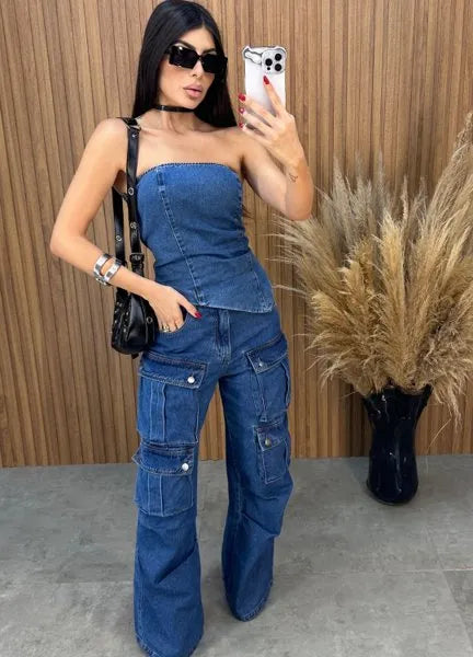 Calça Jeans Cargo Alcance - Lavagem Escura