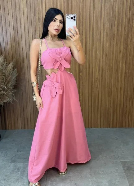 Vestido Vanessa Flower - Rosa