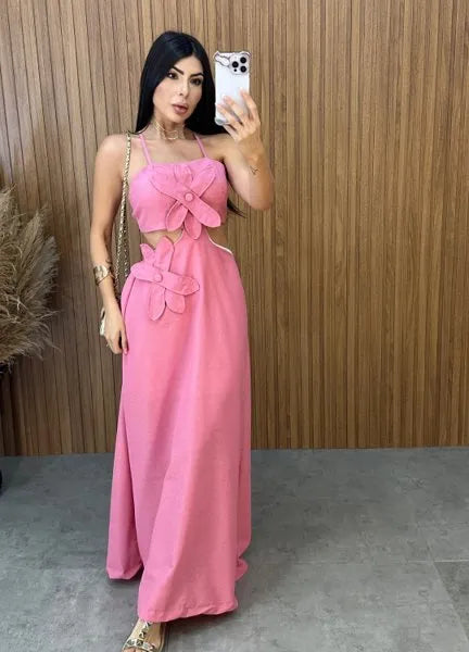 Vestido Vanessa Flower - Rosa