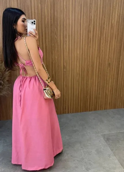Vestido Vanessa Flower - Rosa
