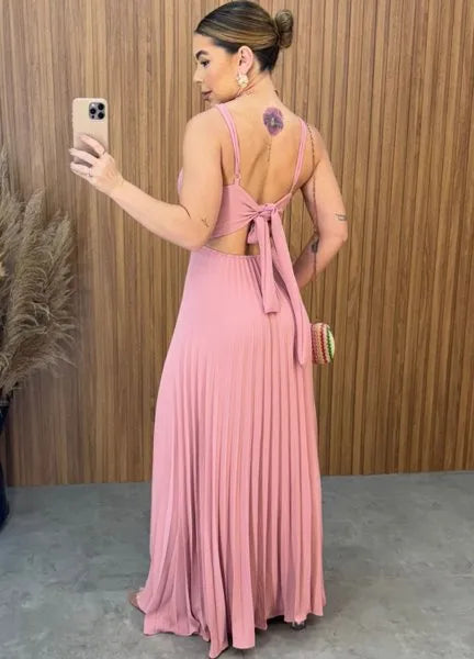 Vestido plissado Rosa Chá - LANÇAMENTO