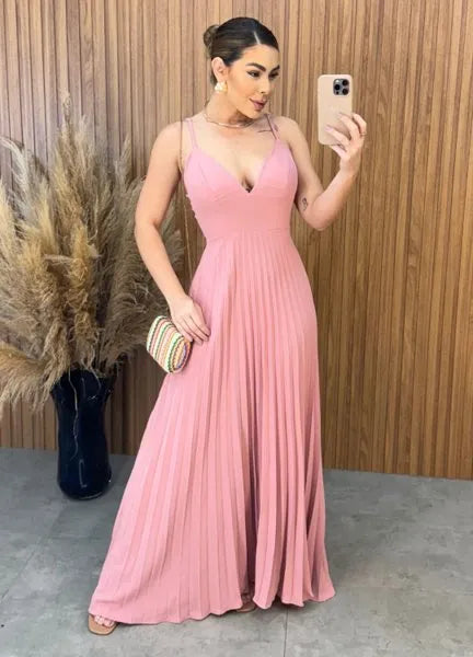 Vestido plissado Rosa Chá - LANÇAMENTO