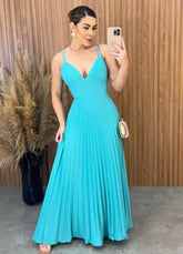 Vestido plissado  Verde Agua - LANÇAMENTO