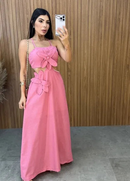 Vestido Vanessa Flower - Rosa