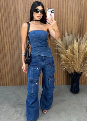 Calça Jeans Cargo Alcance - Lavagem Escura