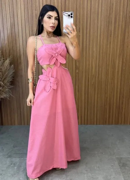 Vestido Vanessa Flower - Rosa