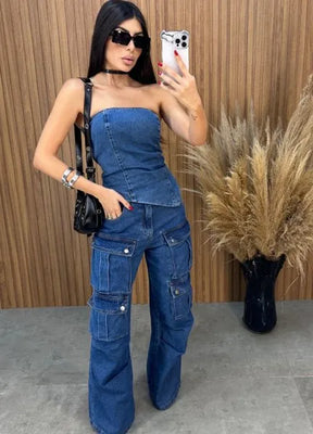 Calça Jeans Cargo Alcance - Lavagem Escura