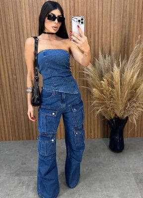 Blusa Jeans Assimétrico Alcance - Lavagem Escura