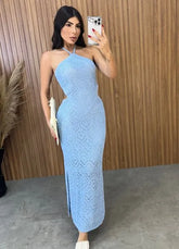 Vestido Sereia Tricot Modal - Azul