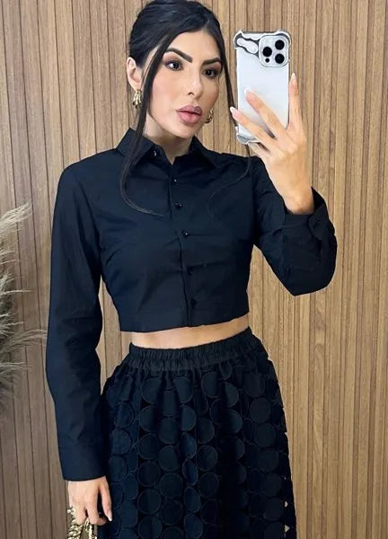 Camisa Cropped Malu Preto - LANÇAMENTO