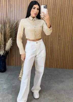 Camisa Cropped Malu Nude - LANÇAMENTO