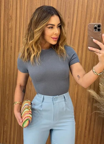 Blusa Bia Canelada Power - Cimento