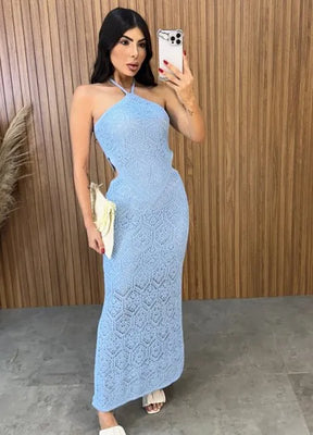 Vestido Sereia Tricot Modal - Azul
