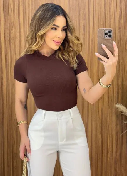 Blusa Bia Canelada Power - Café
