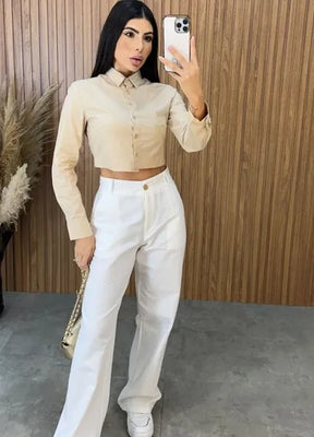 Camisa Cropped Malu Nude - LANÇAMENTO