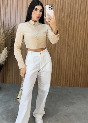 Camisa Cropped Malu Nude - LANÇAMENTO