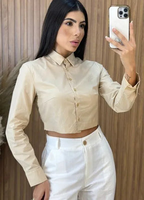 Camisa Cropped Malu Nude - LANÇAMENTO