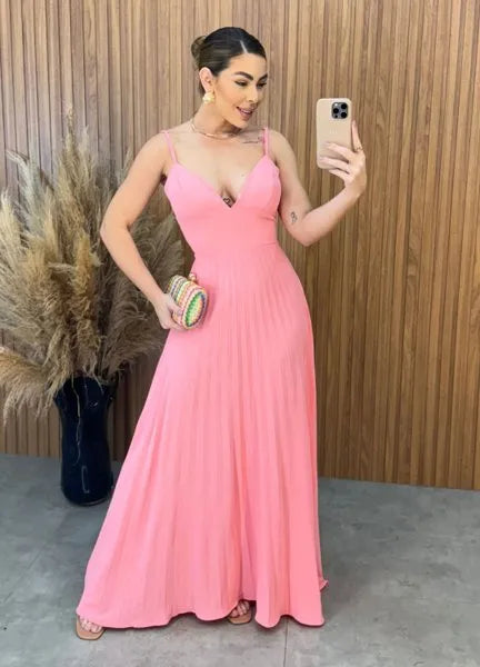 Vestido plissado Rosa - LANÇAMENTO