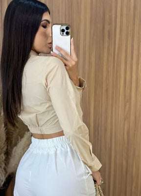 Camisa Cropped Malu Nude - LANÇAMENTO