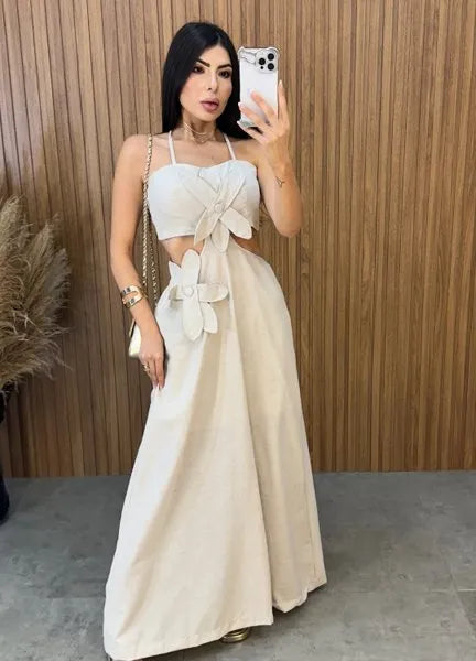 Vestido Vanessa Flower - Cru