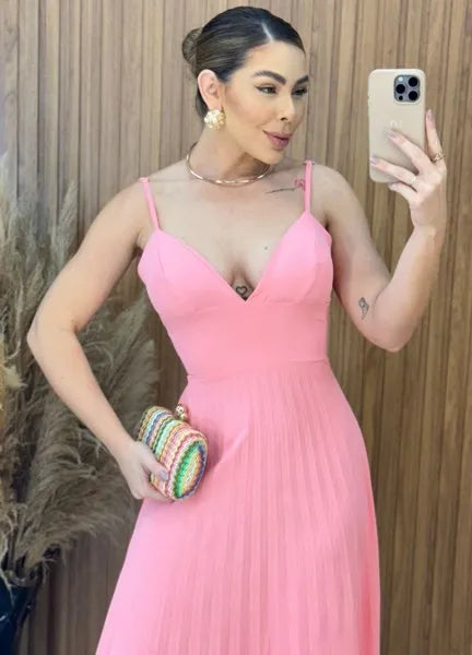 Vestido plissado Rosa - LANÇAMENTO