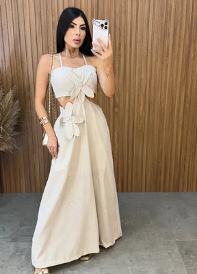 Vestido Vanessa Flower - Cru