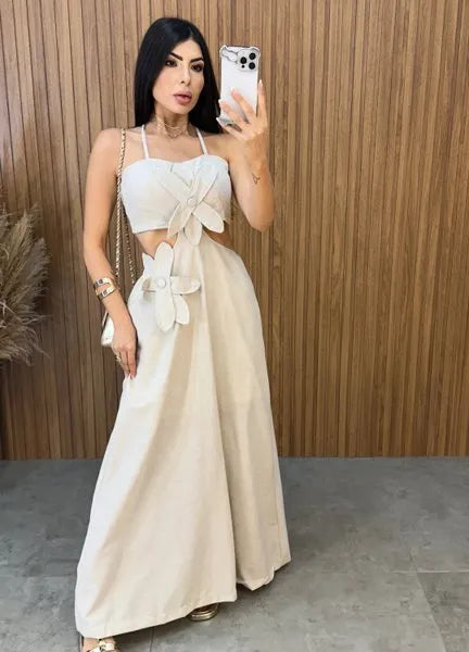 Vestido Vanessa Flower - Cru